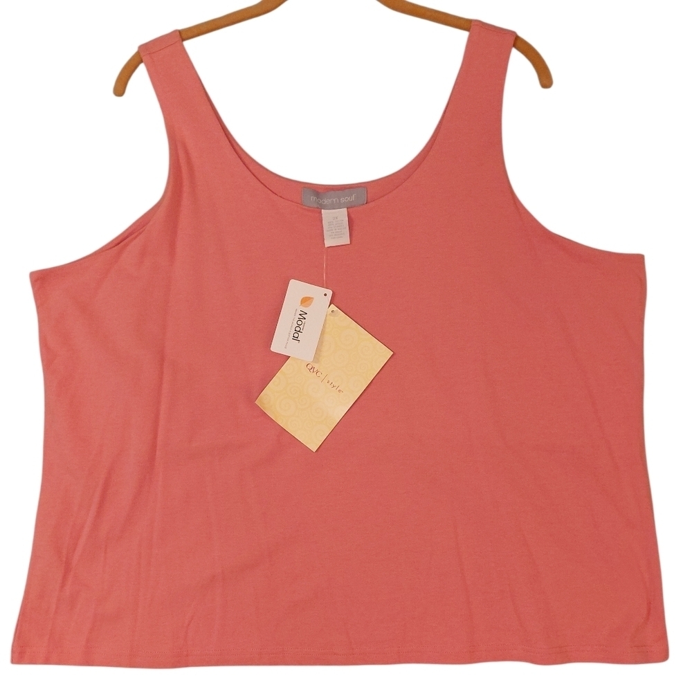 Modern Soul Coral Modal Tank Top NWT Scoop Neck QVC Soft Coral Cami 2X
